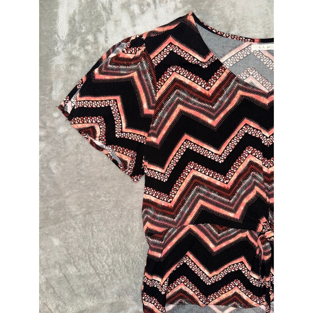 Maurices Shirt Womens L‎ Pink Black Bohemian Hippie Artsy Western Tie-Front - Picture 5 of 14